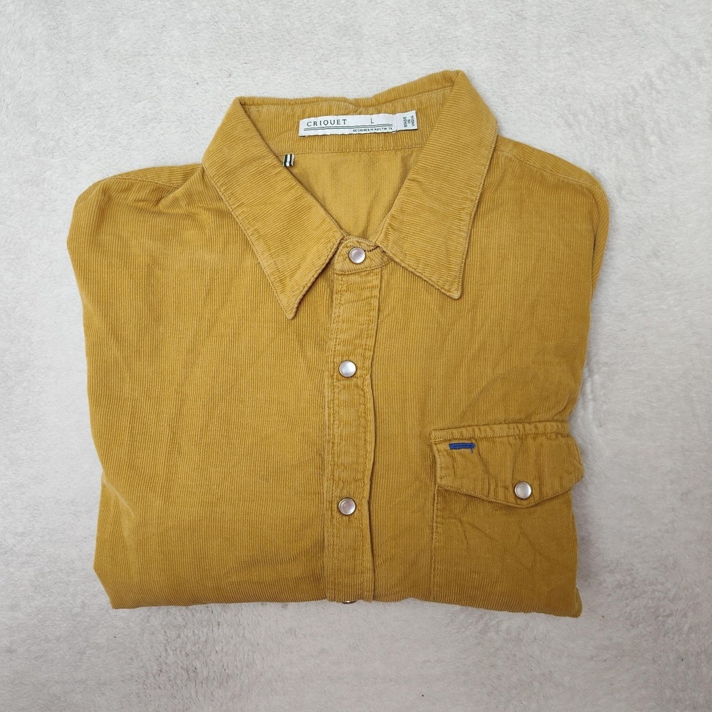 Criquet Shirt Mens Large Yellow Corduroy Button-Up Long Sleeve Embroidered Work‎